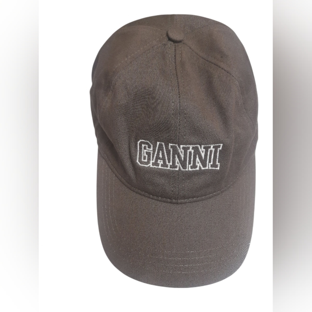 🧢 Ganni Brown Baseball Cap with White Logo